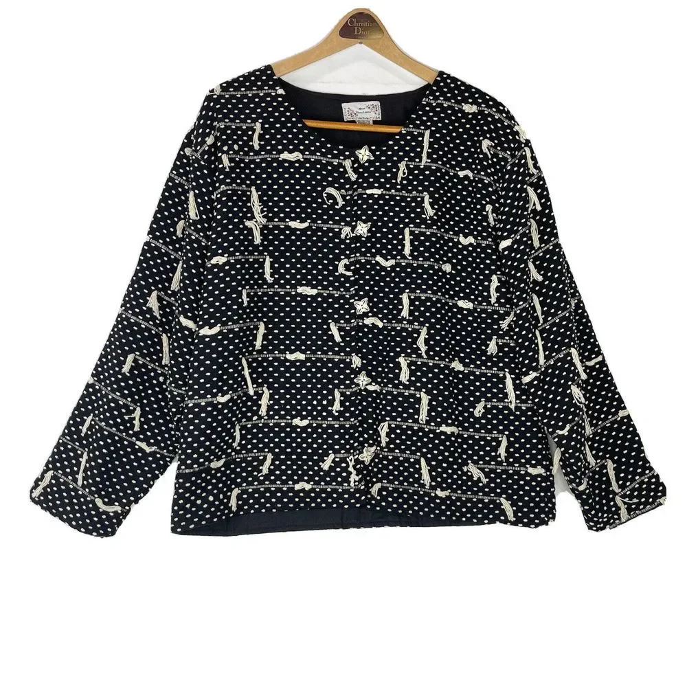 1980s VTG Women’s Jacket size L New Directions Black Textured Abstract Tassel - Picture 15 of 15